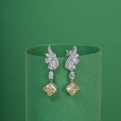 Square yellow and white diamond earring