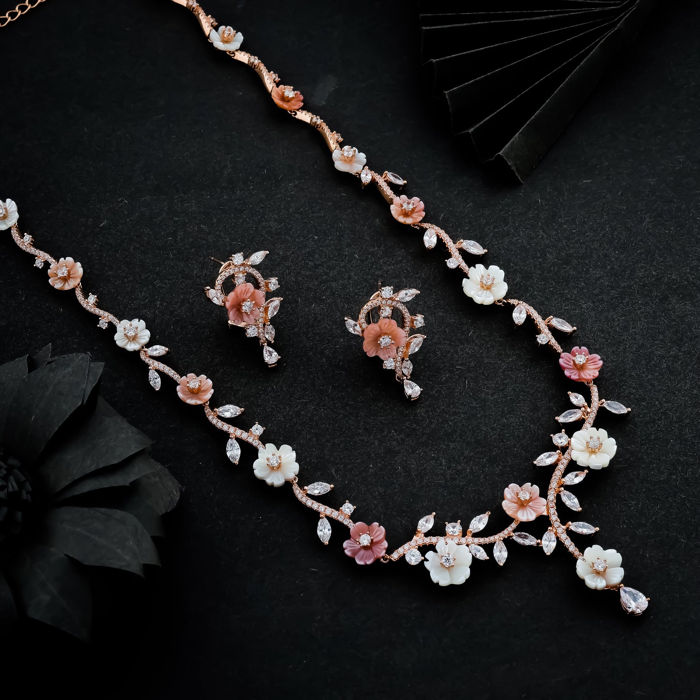 Beautiful Mother of Pearl Marquise Diamond Necklace