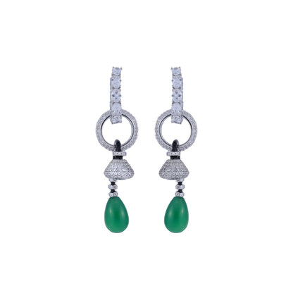 Green Bead Drop Diamond Earring