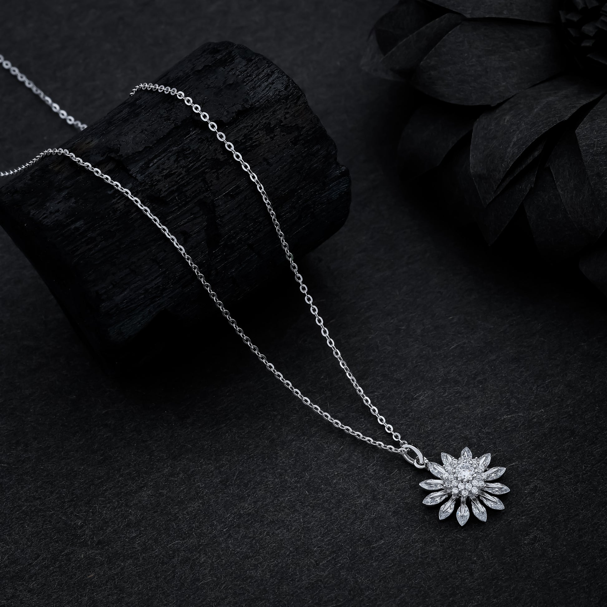 Diamond Petal Motion Pendant Necklace