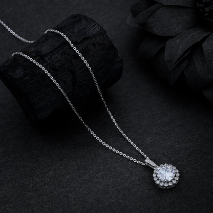 Classic Diamond Halo Pendant Necklace