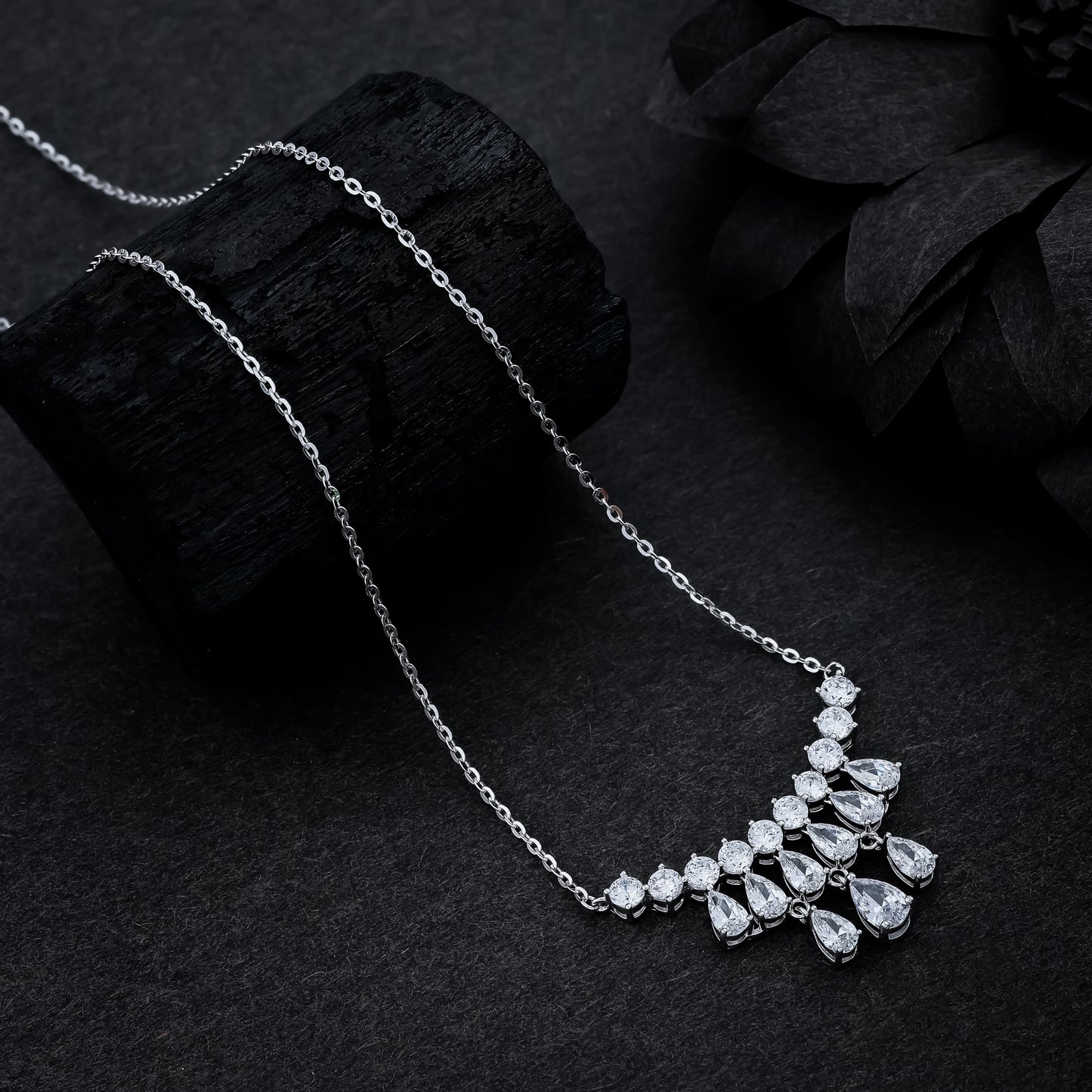 Silver Marquise Diamond Pendant Necklace