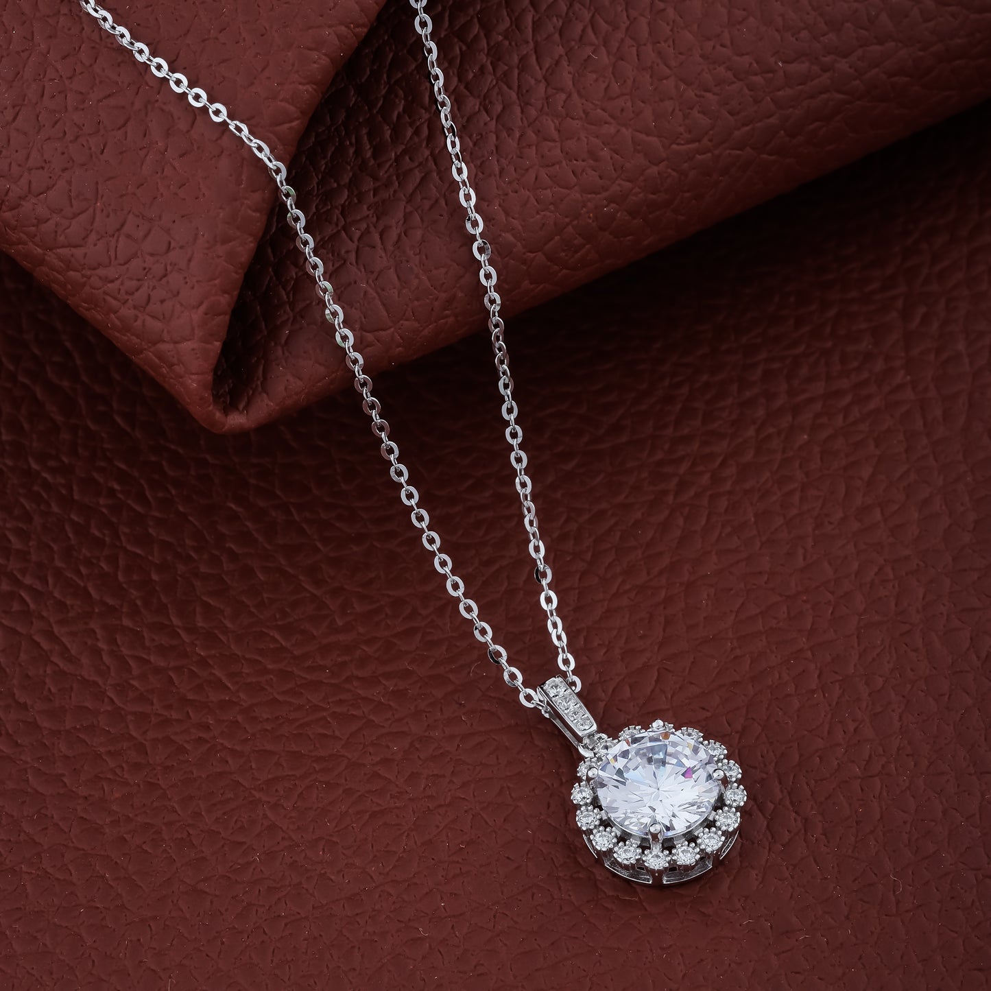 Classic Diamond Halo Pendant Necklace