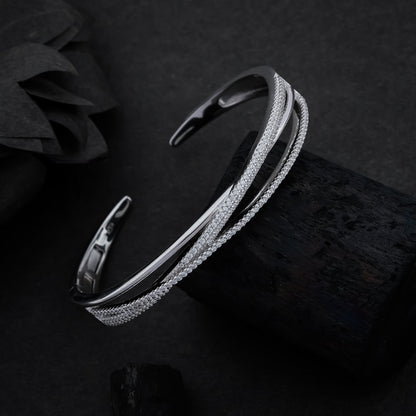 Silver Twisted Zircon Bangle Bracelet