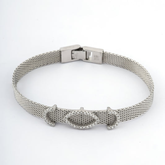 Designer silver belt bracelet