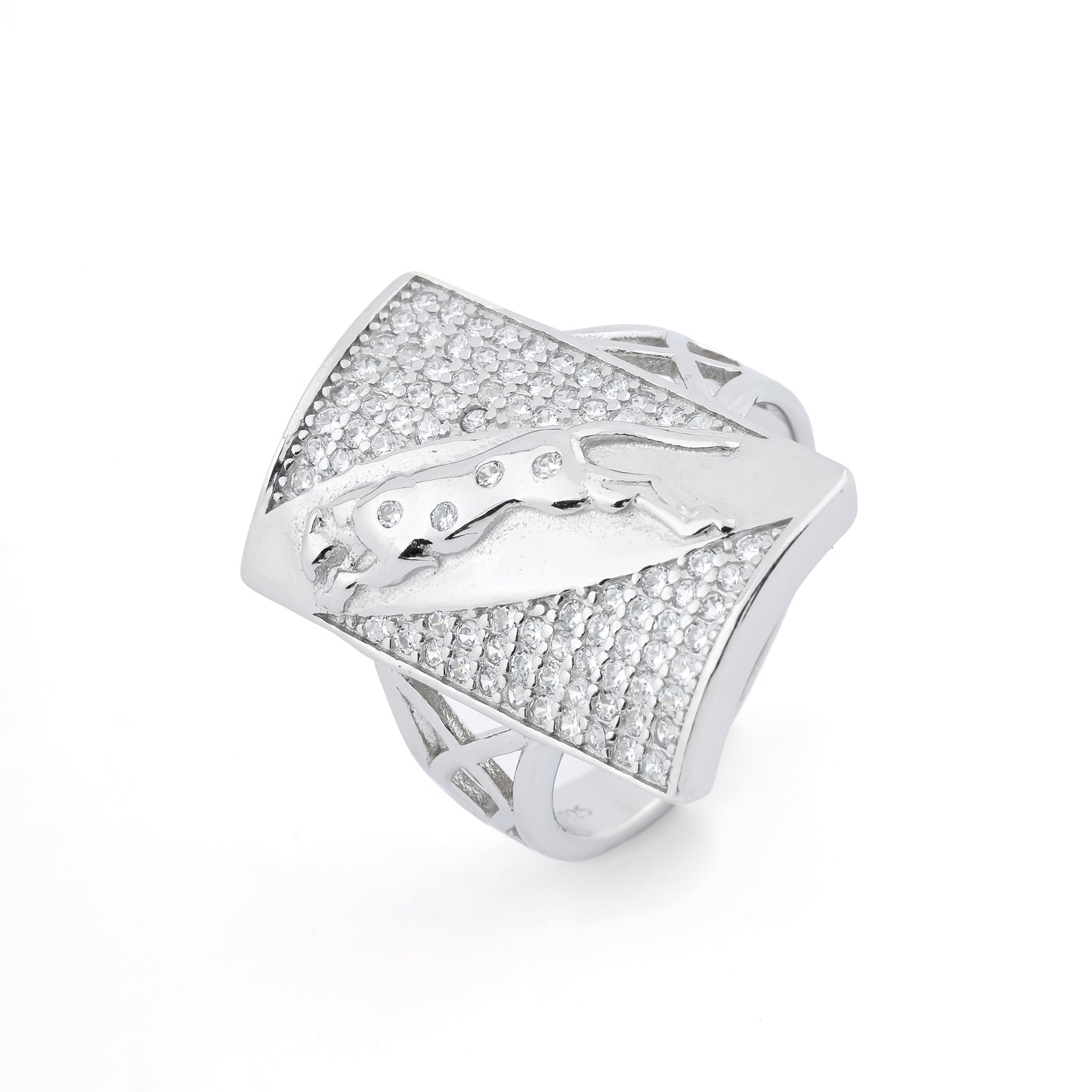 Silver Rectangle Jaguar Print Men's Ring