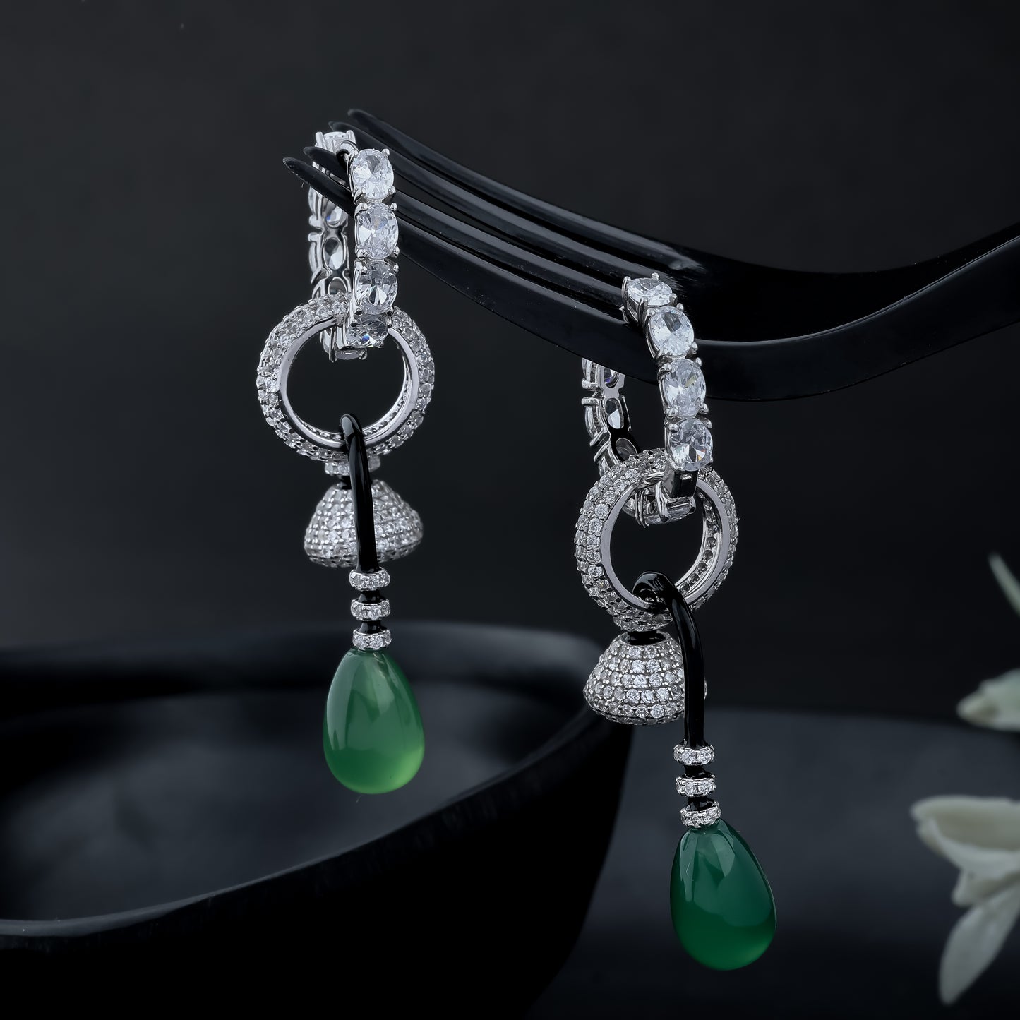 Green Bead Drop Diamond Earring