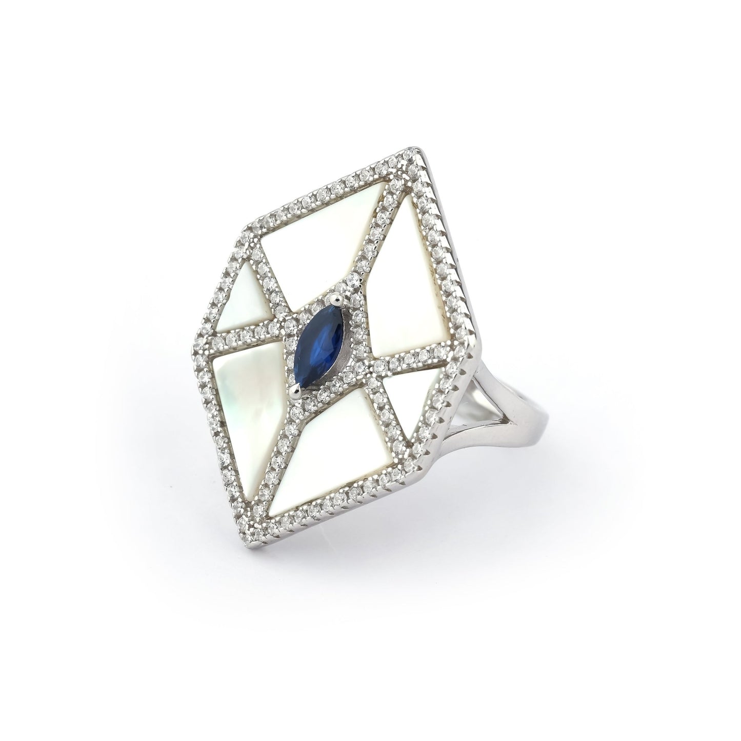 Mother of Pearl  Blue Diamond Ring