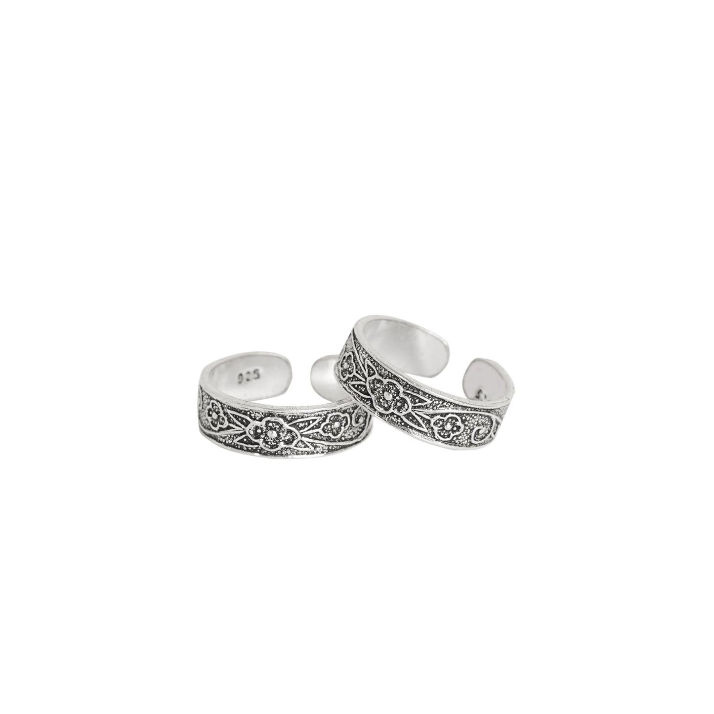 Floral Elegance Oxidized Silver Toe Ring