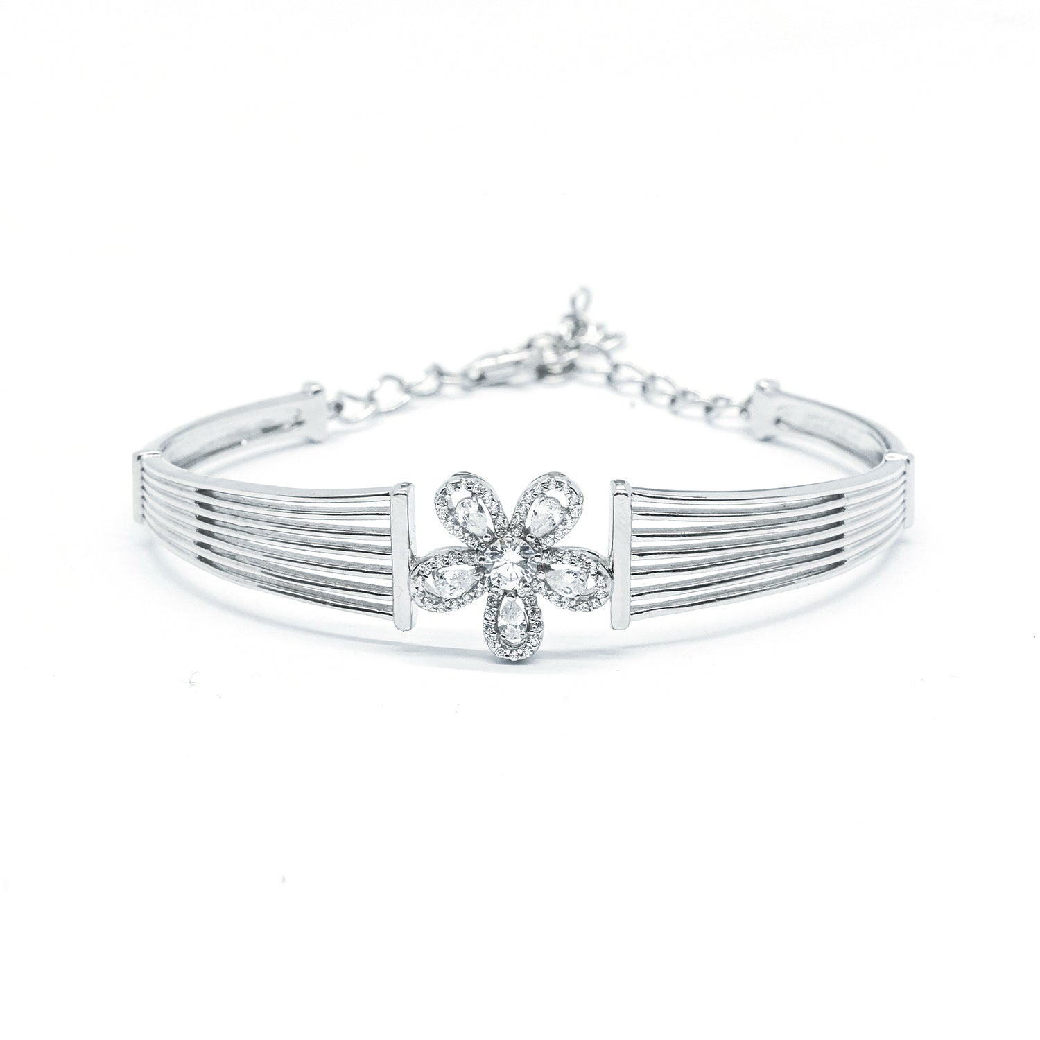 Diamond Floral Silver Bracelet For women